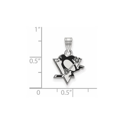 Sterling Silver Rhodium Plated Nhl Logoart Pittsburgh Penguins Small Enameled Pendant