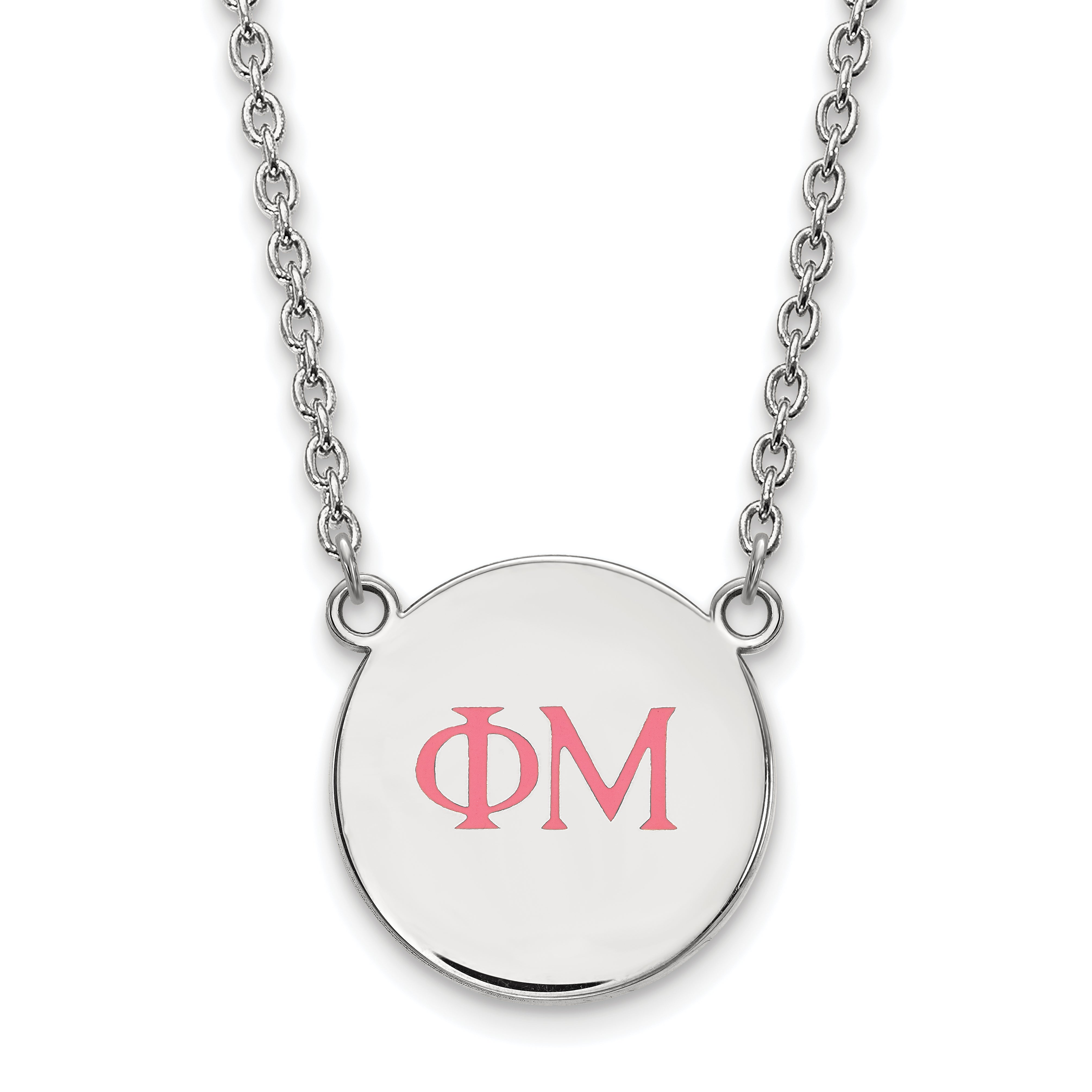 Sterling Silver Rhodium Plated Logoart Phi Mu Sorority Greek Letters Small Color Enamel Pendant 18 Inch Necklace