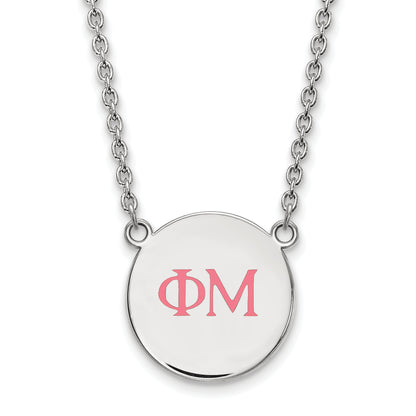 Sterling Silver Rhodium Plated Logoart Phi Mu Sorority Greek Letters Small Color Enamel Pendant 18 Inch Necklace