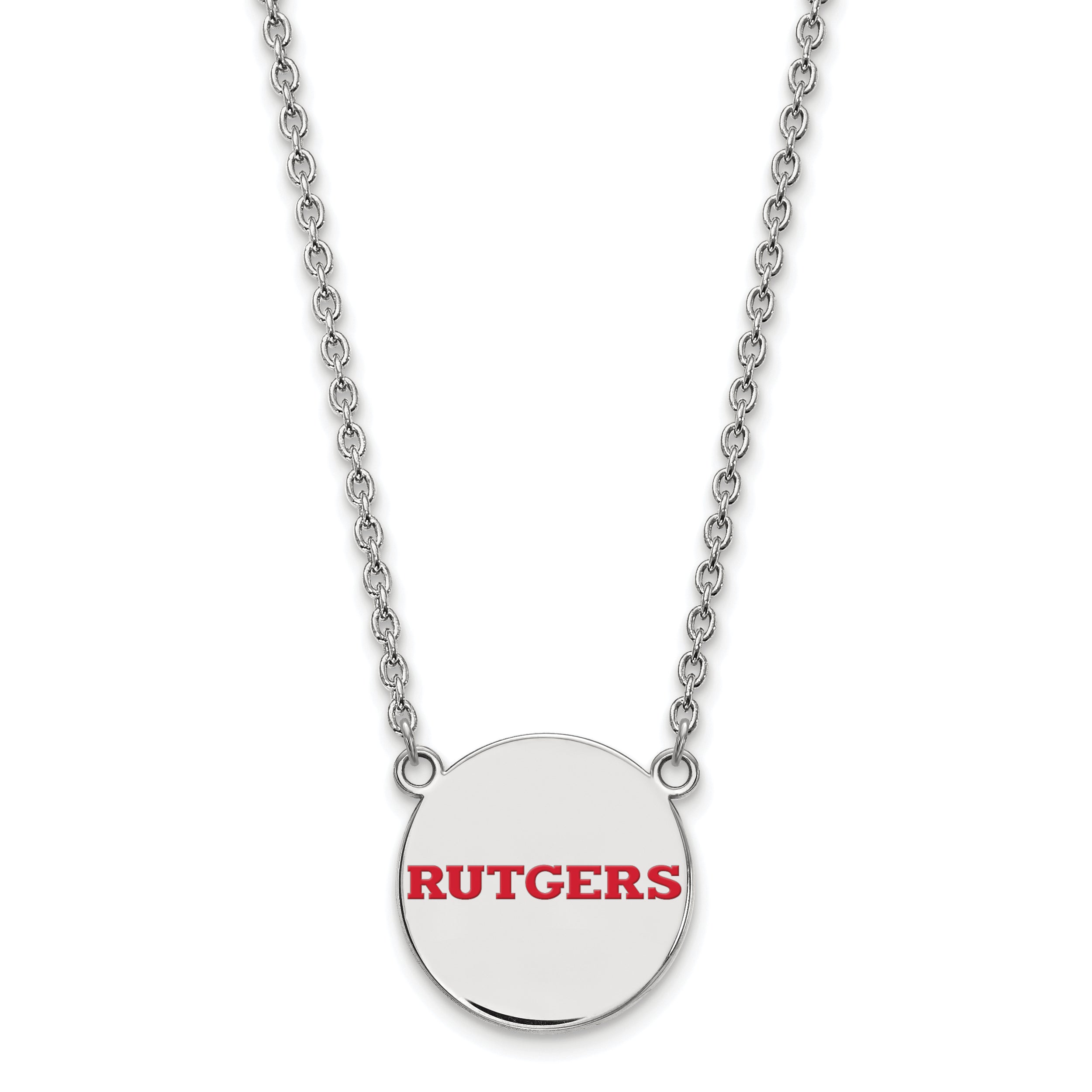 Sterling Silver Rhodium Plated Logoart Rutgers University Large Enameled Disc Pendant 18 Inch Necklace