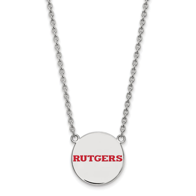 Sterling Silver Rhodium Plated Logoart Rutgers University Large Enameled Disc Pendant 18 Inch Necklace