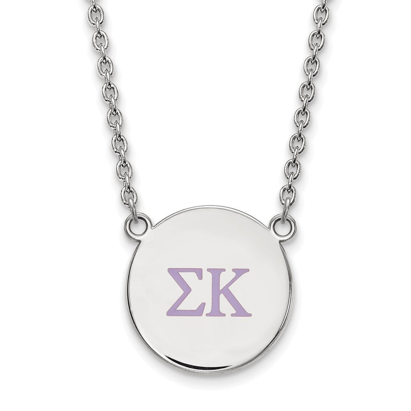 Sterling Silver Rhodium Plated Logoart Sigma Kappa Sorority Greek Letters Large Color Enamel Pendant 18 Inch Necklace