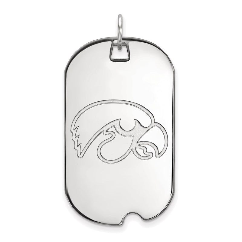 10K White Gold Logoart University Of Iowa Hawk Large Dog Tag Pendant