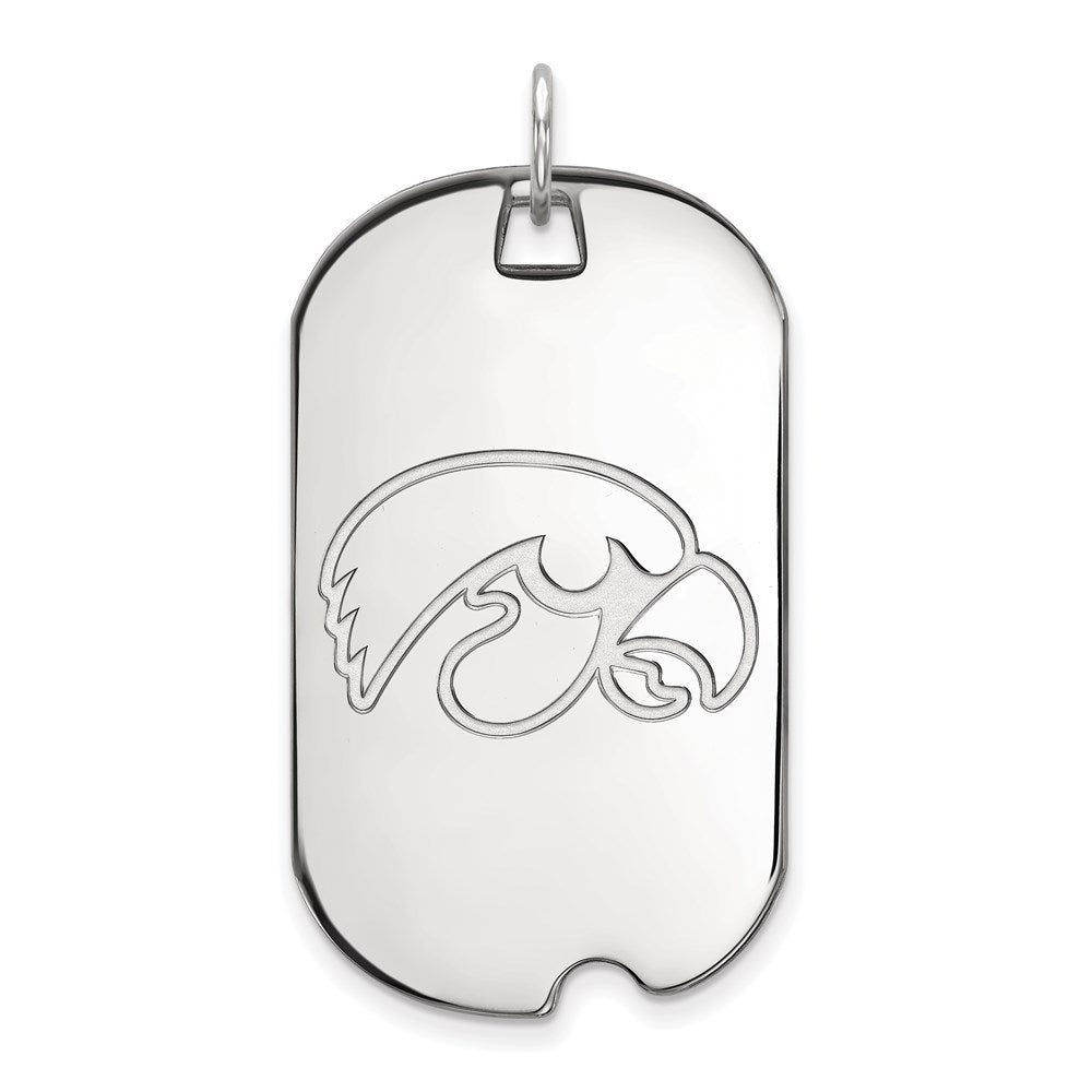 Sterling Silver Rhodium Plated Logoart University Of Iowa Hawk Large Dog Tag Pendant
