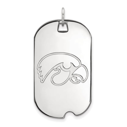 Sterling Silver Rhodium Plated Logoart University Of Iowa Hawk Large Dog Tag Pendant
