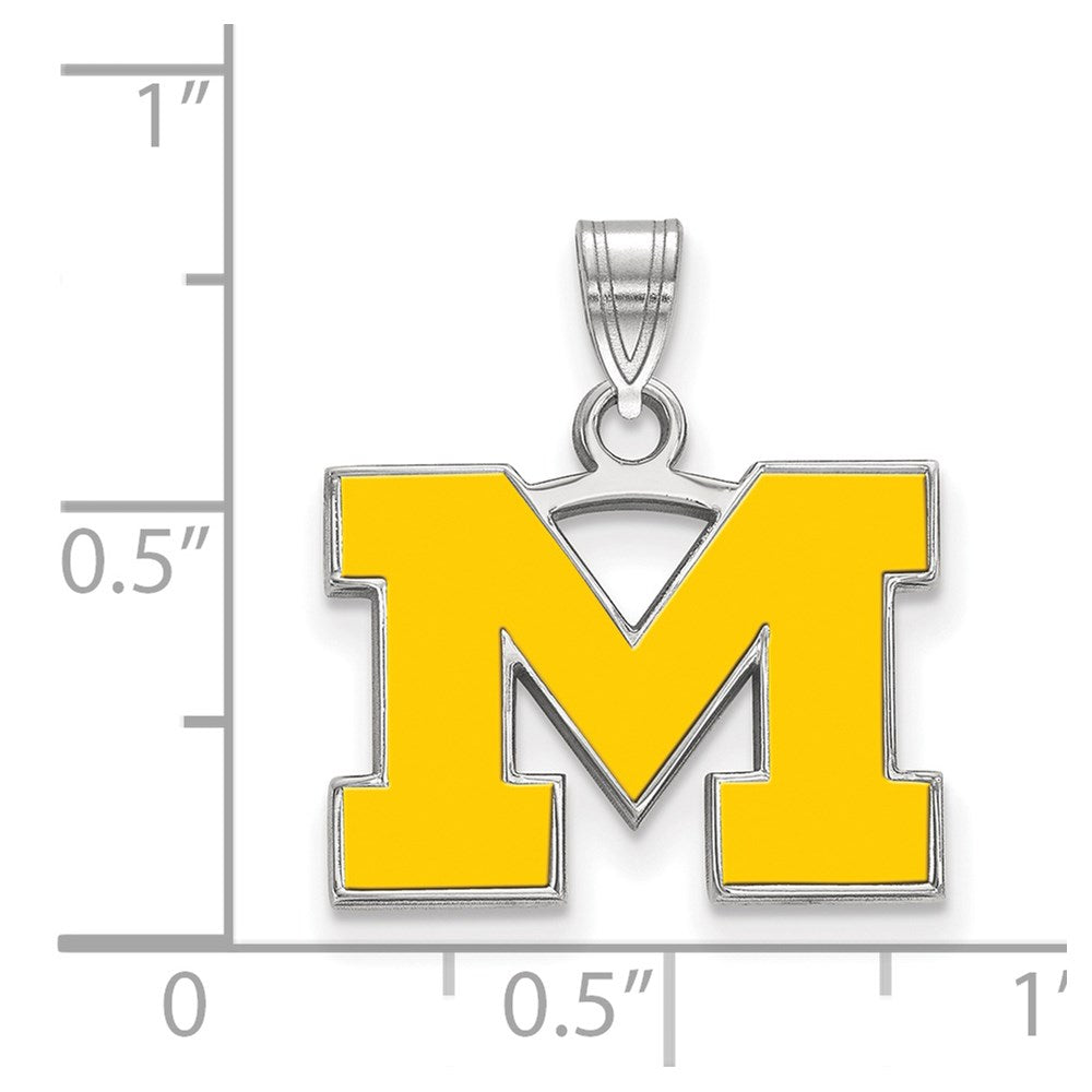 Sterling Silver Rhodium Plated Logoart University Of Michigan Letter M Small Yellow Enameled Pendant