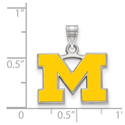 Sterling Silver Rhodium Plated Logoart University Of Michigan Letter M Small Yellow Enameled Pendant
