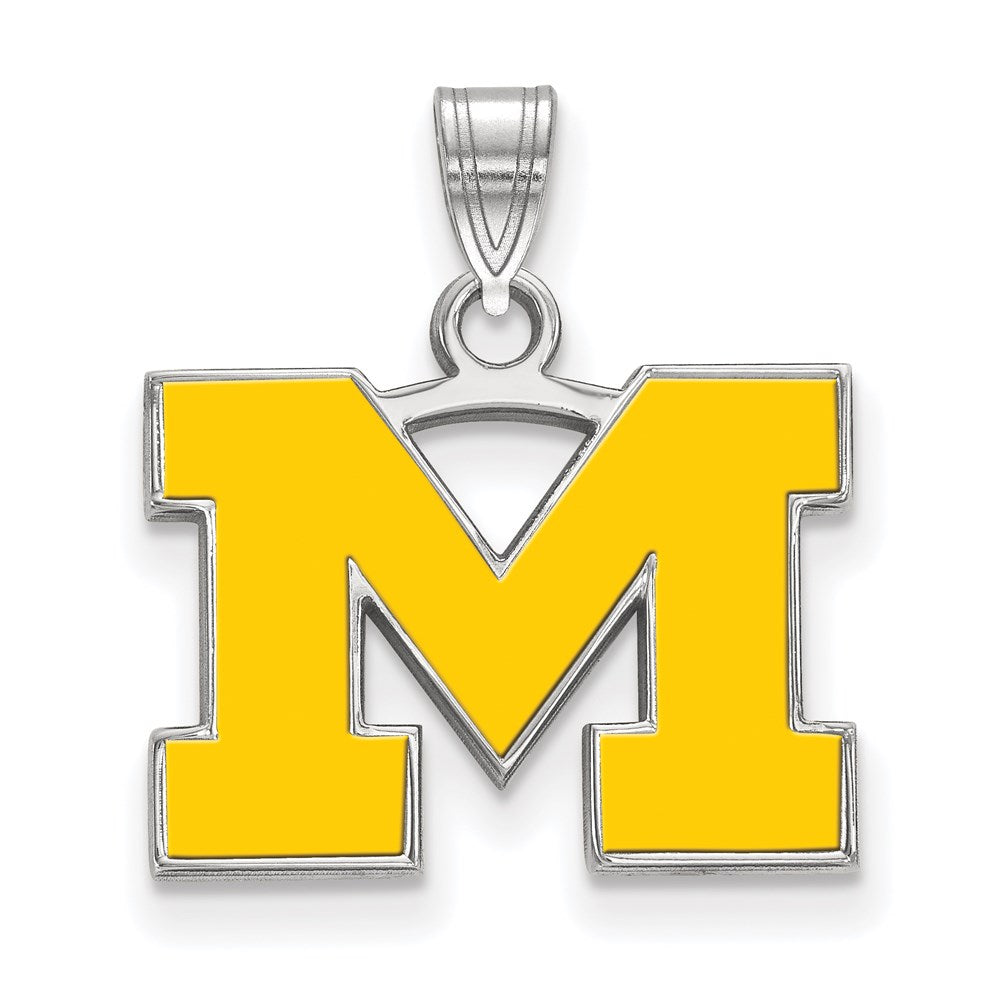 Sterling Silver Rhodium Plated Logoart University Of Michigan Letter M Small Yellow Enameled Pendant