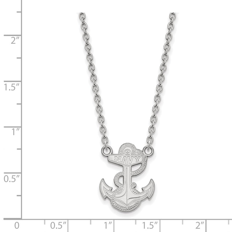 Sterling Silver Rhodium Plated Logoart Us Naval Academy Anchor Large Pendant 18 Inch Necklace