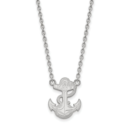 Sterling Silver Rhodium Plated Logoart Us Naval Academy Anchor Large Pendant 18 Inch Necklace