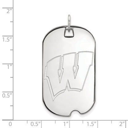 14K White Gold Logoart University Of Wisconsin Letter W Large Dog Tag Pendant