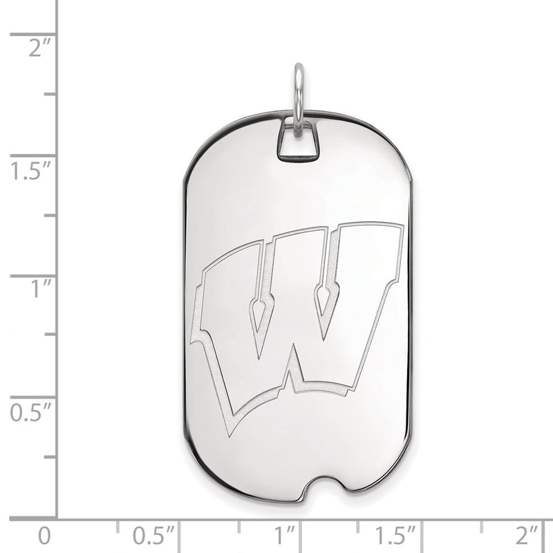 14K White Gold Logoart University Of Wisconsin Letter W Large Dog Tag Pendant