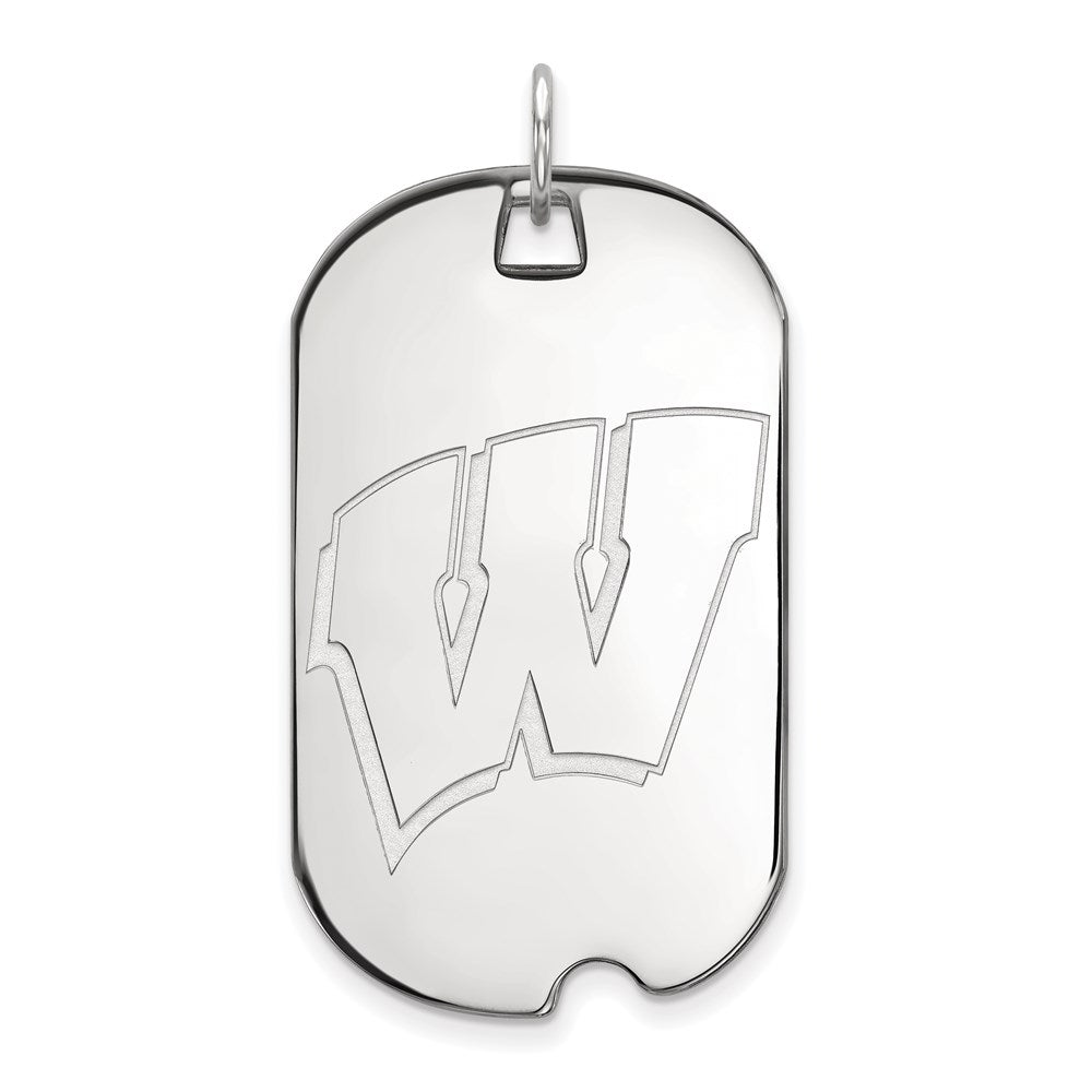 14K White Gold Logoart University Of Wisconsin Letter W Large Dog Tag Pendant
