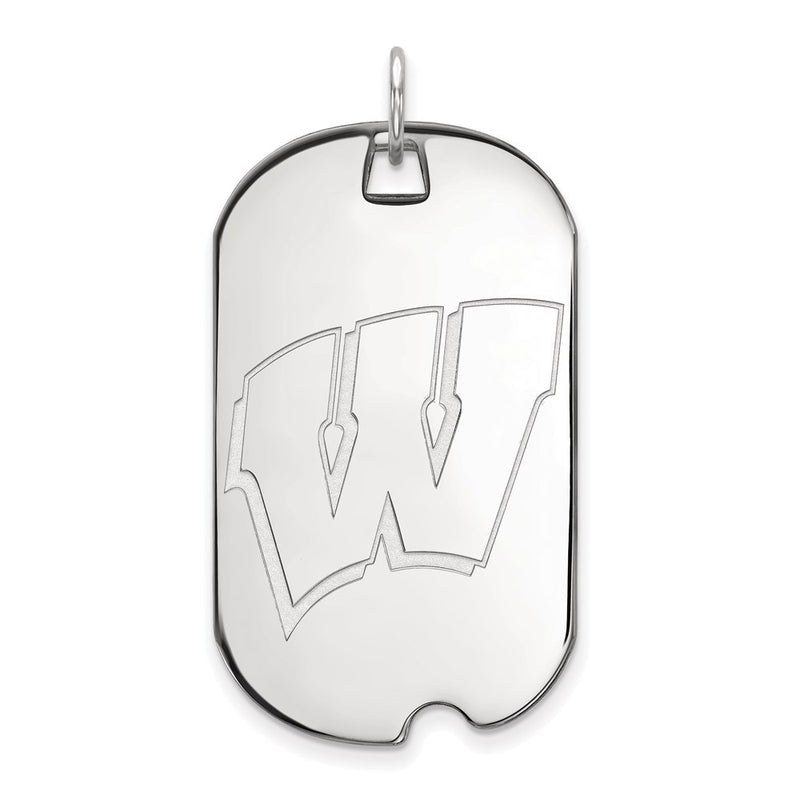 14K White Gold Logoart University Of Wisconsin Letter W Large Dog Tag Pendant