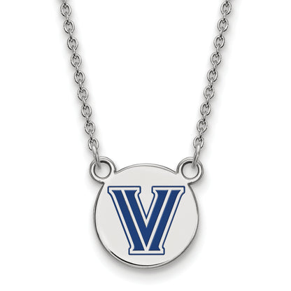 Sterling Silver Rhodium Plated Logoart Villanova University Letter V Small Enameled Disc Pendant 18 Inch Necklace
