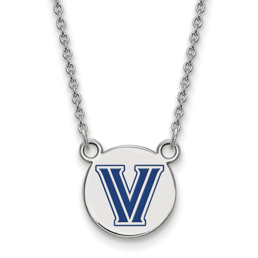 Sterling Silver Rhodium Plated Logoart Villanova University Letter V Small Enameled Disc Pendant 18 Inch Necklace