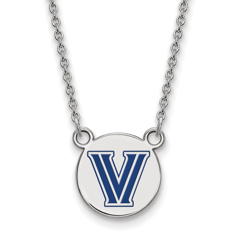 Sterling Silver Rhodium Plated Logoart Villanova University Letter V Small Enameled Disc Pendant 18 Inch Necklace