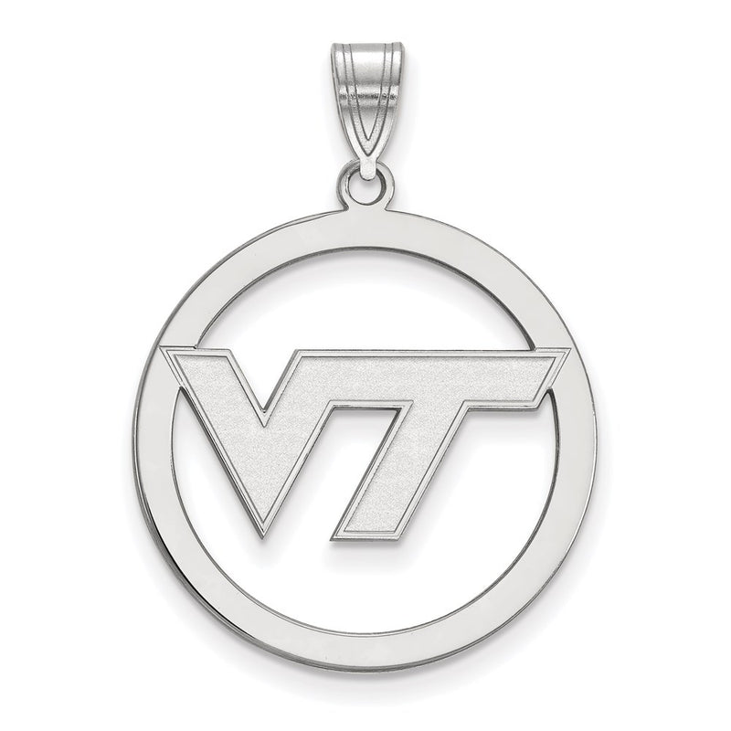 Sterling Silver Rhodium Plated Logoart Virginia Tech V T Extra Large Circle Pendant