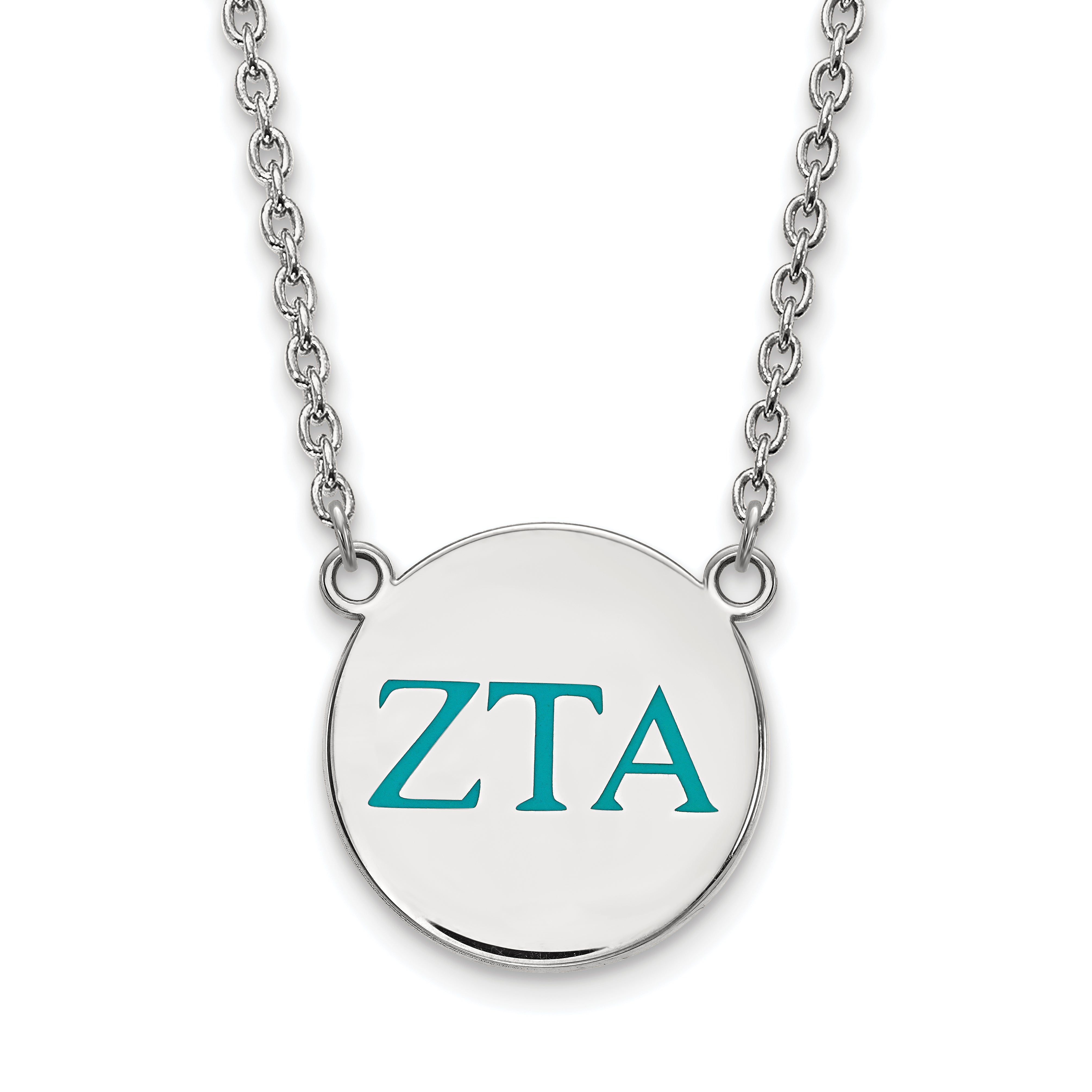 Sterling Silver Rhodium Plated Logoart Zeta Tau Alpha Sorority Greek Letters Large Color Enamel Pendant 18 Inch Necklace
