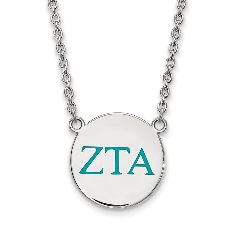 Sterling Silver Rhodium Plated Logoart Zeta Tau Alpha Sorority Greek Letters Large Color Enamel Pendant 18 Inch Necklace