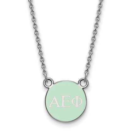 Sterling Silver Rhodium Plated Logoart Alpha Epsilon Phi Sorority Greek Letters Extra Small Color Enamel Pendant 18 Inch Necklace