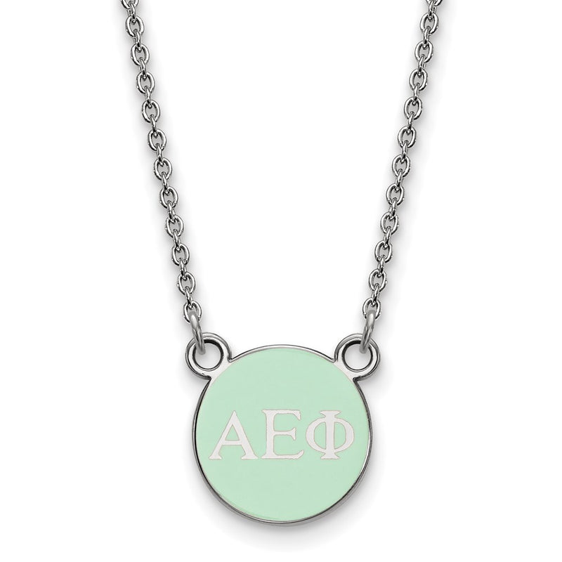 Sterling Silver Rhodium Plated Logoart Alpha Epsilon Phi Sorority Greek Letters Extra Small Color Enamel Pendant 18 Inch Necklace