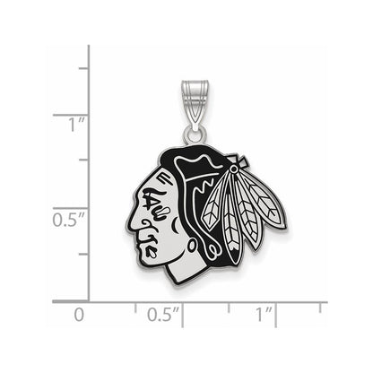 Sterling Silver Rhodium Plated Nhl Logoart Chicago Blackhawks Large Enameled Pendant