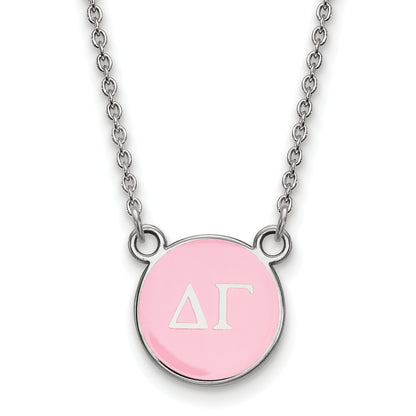 Sterling Silver Rhodium Plated Logoart Delta Gamma Sorority Greek Letters Small Color Enamel Pendant 18 Inch Necklace
