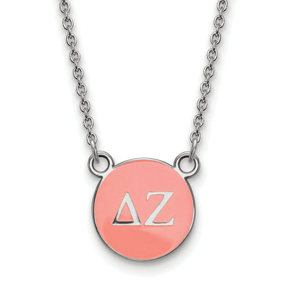Sterling Silver Rhodium Plated Logoart Delta Zeta Sorority Greek Letters Small Color Enamel Pendant 18 Inch Necklace