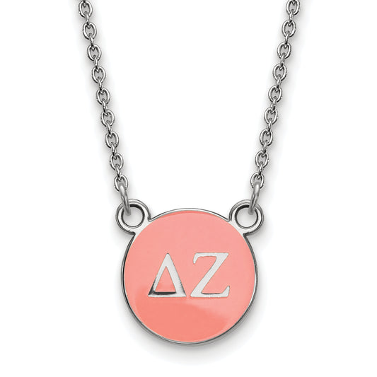 Sterling Silver Rhodium Plated Logoart Delta Zeta Sorority Greek Letters Small Color Enamel Pendant 18 Inch Necklace