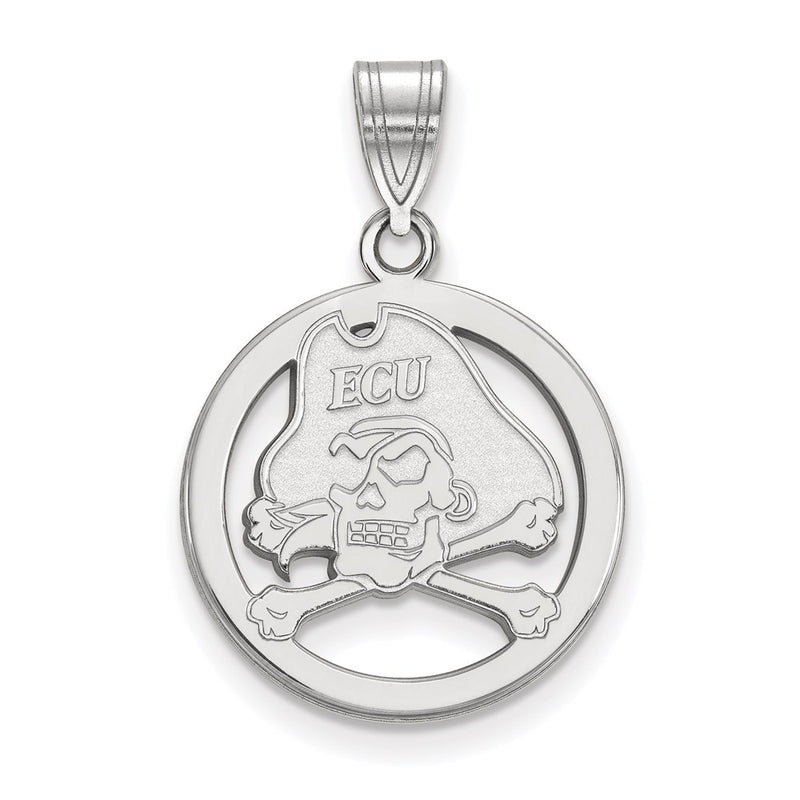 Sterling Silver Rhodium Plated Logoart East Carolina University Pirate Small Circle Pendant