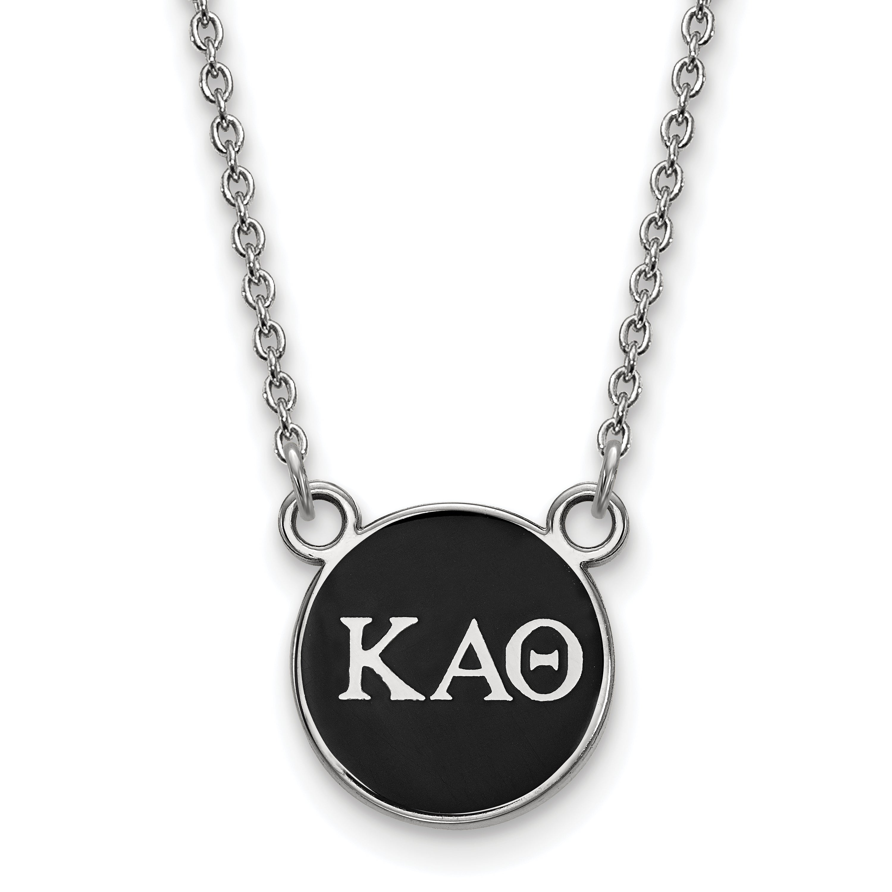 Sterling Silver Rhodium Plated Logoart Kappa Alpha Theta Sorority Greek Letters Small Color Enamel Pendant 18 Inch Necklace