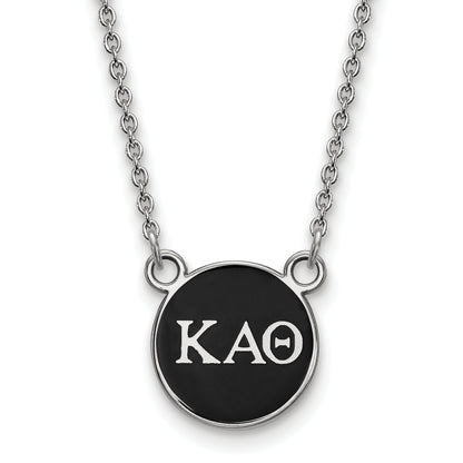 Sterling Silver Rhodium Plated Logoart Kappa Alpha Theta Sorority Greek Letters Small Color Enamel Pendant 18 Inch Necklace