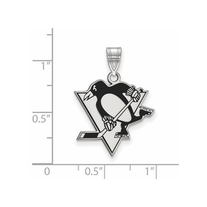 Sterling Silver Rhodium Plated Nhl Logoart Pittsburgh Penguins Large Enameled Pendant