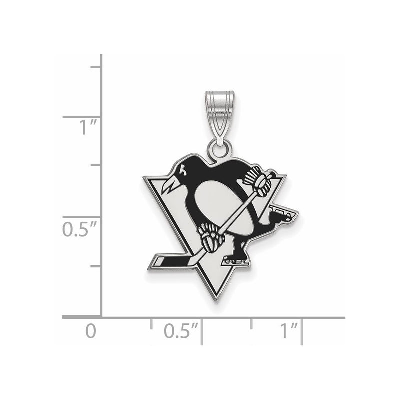 Sterling Silver Rhodium Plated Nhl Logoart Pittsburgh Penguins Large Enameled Pendant