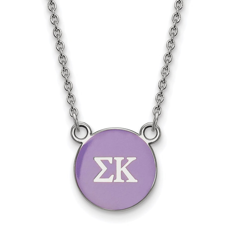 Sterling Silver Rhodium Plated Logoart Sigma Kappa Sorority Greek Letters Small Color Enamel Pendant 18 Inch Necklace