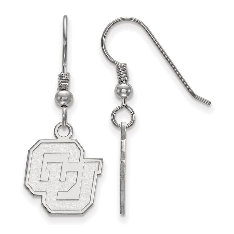 Sterling Silver Rhodium Plated Logoart University Of Colorado C U Small Dangle Wire Earrings