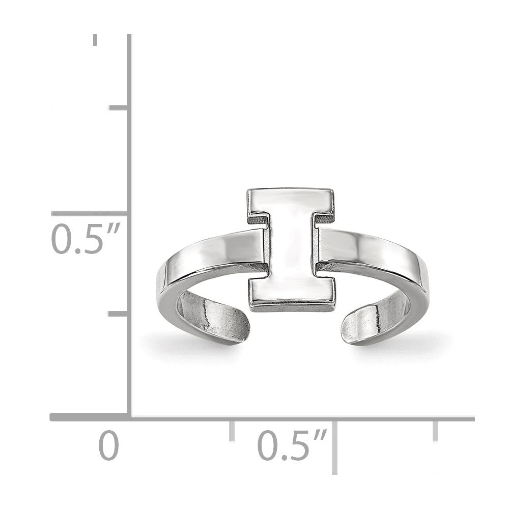 Sterling Silver Rhodium Plated Logoart University Of Illinois Letter I Toe Ring
