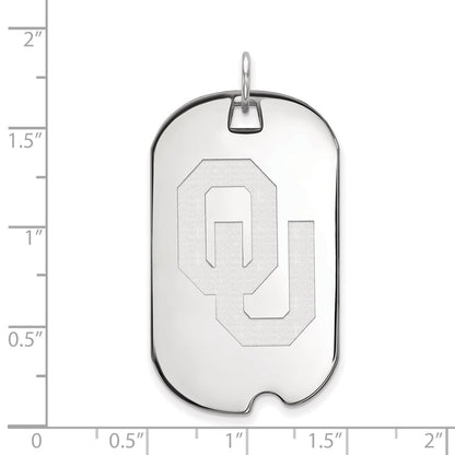 Sterling Silver Rhodium Plated Logoart University Of Oklahoma O U Large Dog Tag Pendant