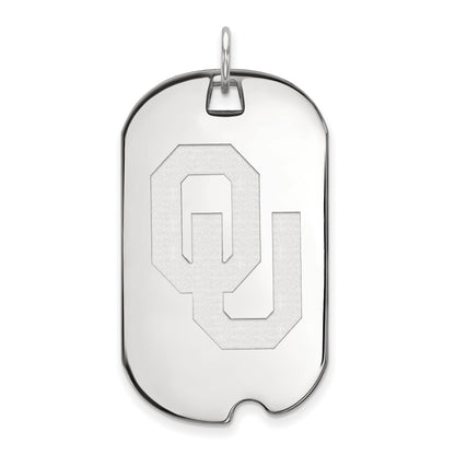 14K White Gold Logoart University Of Oklahoma O U Large Dog Tag Pendant