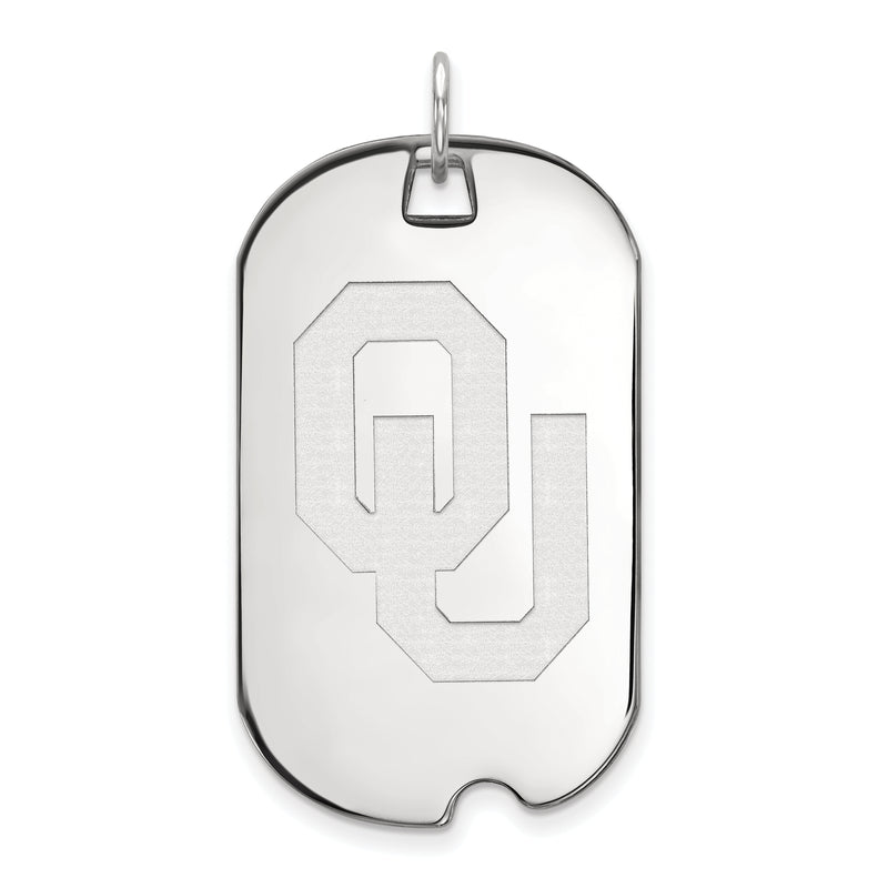 14K White Gold Logoart University Of Oklahoma O U Large Dog Tag Pendant