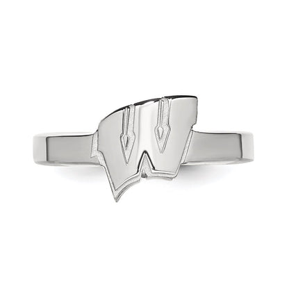 Sterling Silver Rhodium Plated Logoart University Of Wisconsin Letter W Toe Ring