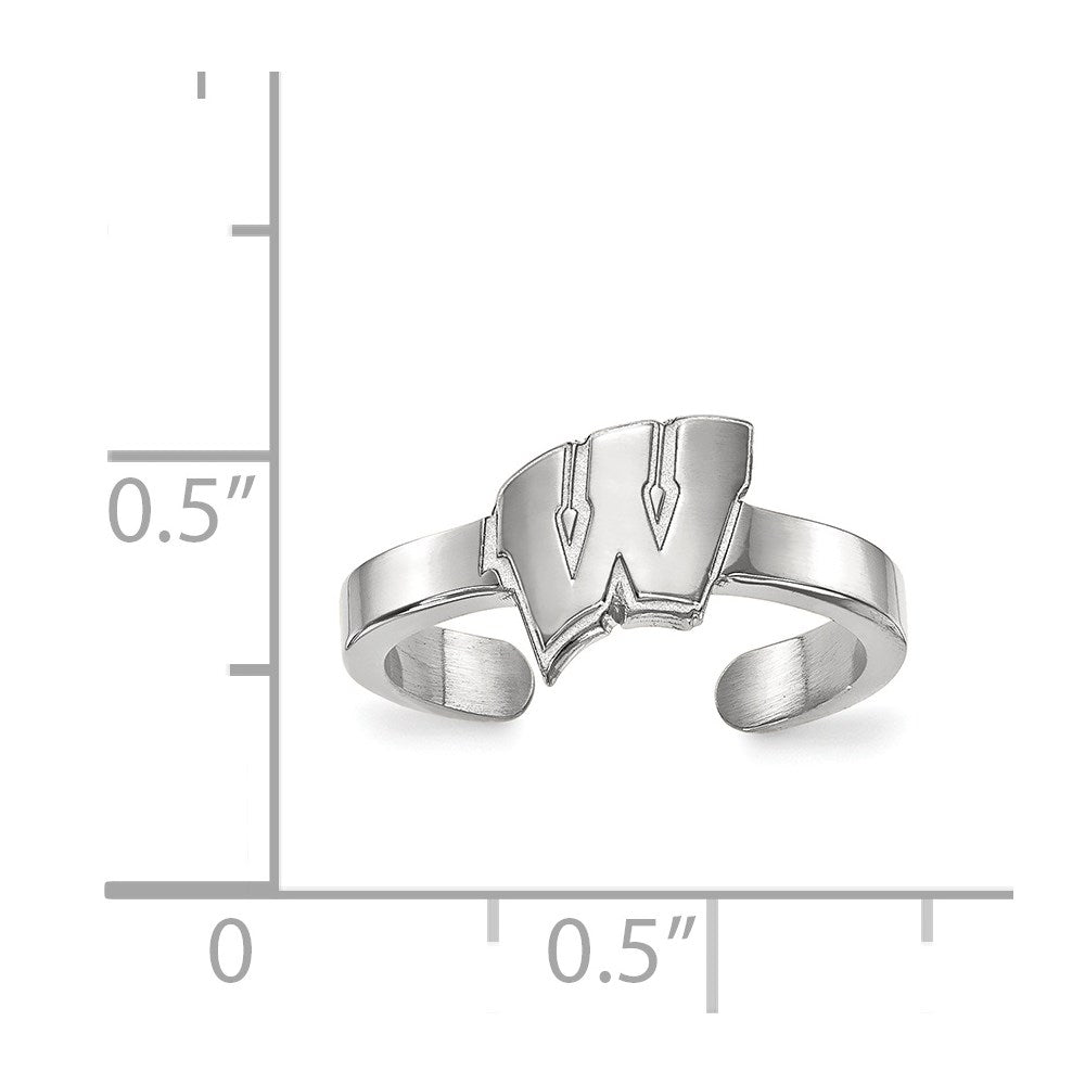 Sterling Silver Rhodium Plated Logoart University Of Wisconsin Letter W Toe Ring