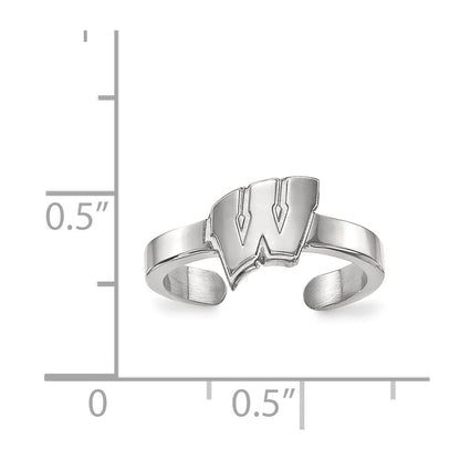 Sterling Silver Rhodium Plated Logoart University Of Wisconsin Letter W Toe Ring
