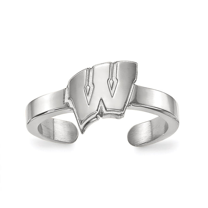 Sterling Silver Rhodium Plated Logoart University Of Wisconsin Letter W Toe Ring