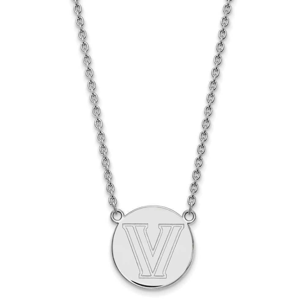 Sterling Silver Rhodium Plated Logoart Villanova University Letter V Large Disc 18 Inch Necklace