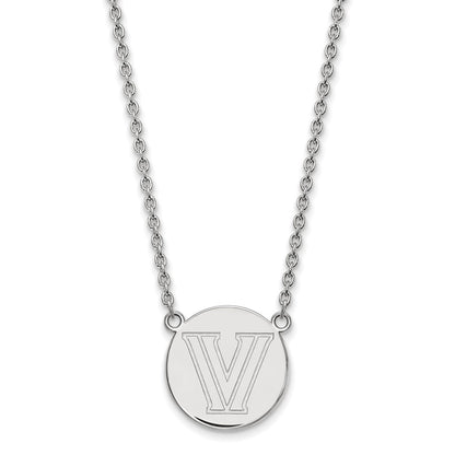 Sterling Silver Rhodium Plated Logoart Villanova University Letter V Large Disc 18 Inch Necklace