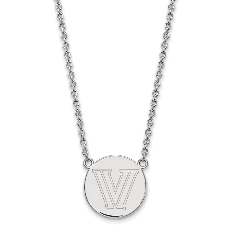 Sterling Silver Rhodium Plated Logoart Villanova University Letter V Large Disc 18 Inch Necklace