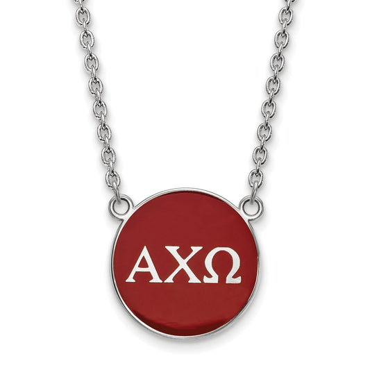 Sterling Silver Rhodium Plated Logoart Alpha Chi Omega Sorority Greek Letters Large Color Enamel Pendant 18 Inch Necklace