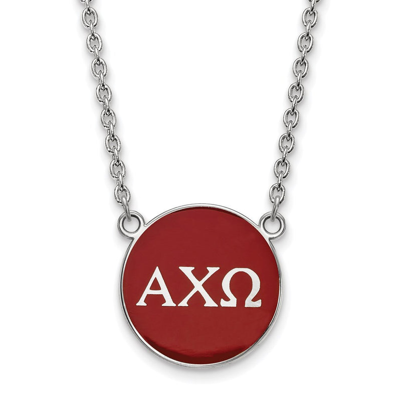 Sterling Silver Rhodium Plated Logoart Alpha Chi Omega Sorority Greek Letters Large Color Enamel Pendant 18 Inch Necklace